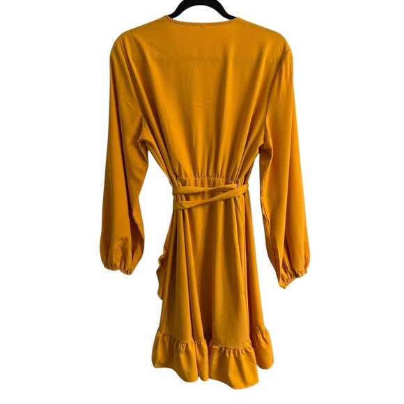 Women’s V-Neck Long Sleeve Wrap Dress with Ruffle Hem - Picture 6 of 8